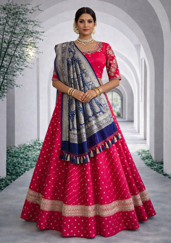 Rose Pink Raw Silk Lehenga with Dupatta